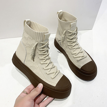 High sock shoes women 2021 new casual thick-soled shoes a pedal breathable thin stretch knitted short boots