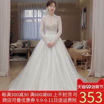 Long sleeve main wedding dress bride 2021 New tailing temperament go out yarn light French retro pregnant women Summer