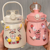 Cute belly water Cup 304 stainless steel thermos cup with straw large capacity outdoor portable cross body insulated kettle