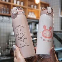 Thermos Cup with straw ins girl heart cute simple portable junior high school students adult children water Cup