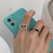 Open adjustable niche 925 silver ring does not fade love heart-shaped chain personality simple fashion cold old