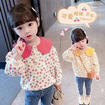 Girls Autumn Sweater 2021 New cute print doll collar shirt foreign-style baby spring and autumn Joker coat tide