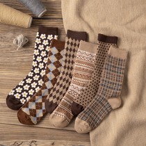 Curry socks Womens Mid-range socks autumn and winter cotton warm and thick winter stockings