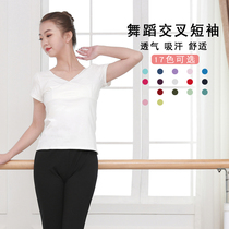 Dance Practice Utiliti Women V Collar Short Sleeve Blouse Blouse Ballet Adult Sashimi Cotton Cross Dance Suit Body Training Clothing