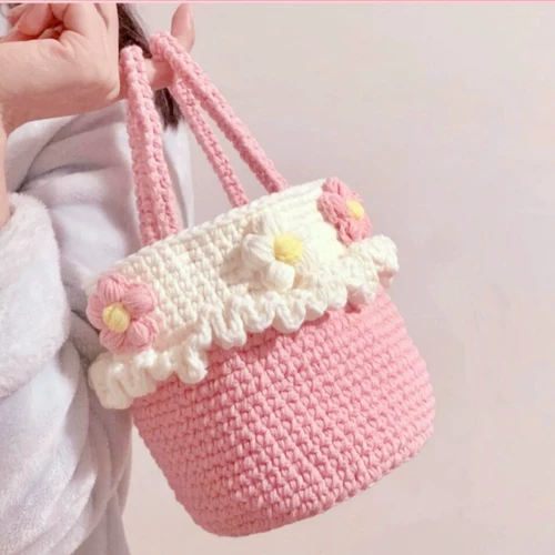 Небольшая сумка, барсетка ручной работы, набор материалов, плетеный крючок для вязания, французский стиль, в стиле Шанель, в цветочек, подсолнух, «сделай сам»