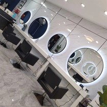  Round barber mirror table single-sided wall-mounted hair salon hair cutting special European-style hair salon mirror table round mirror with lamp hot dyeing