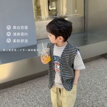 Blue Little Dad Boy Plaid Machia 2022 Spring loaded with new Korean version of the Korean Air Gas Fried Street with sleeveless blouses