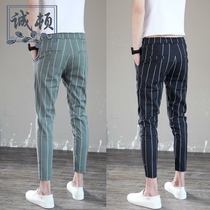 Casual pants mens Korean version slim nine-point small feet pants fashion trend vertical striped pants autumn social spirit guy