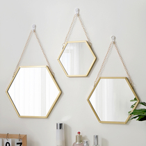 Nordic style wrought iron hexagonal wall mirror toilet bathroom dormitory mirror hanging wall washstand wall-mounted makeup mirror
