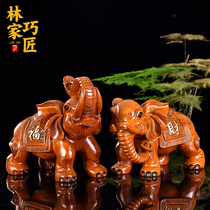 Solid wood carving Elephant Ornaments company opened desktop TV cabinet decoration absorbent elephant pair decoration gifts