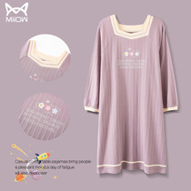 Cat man 2021 new long sleeve nightgown female spring and autumn cotton thin student girl long pajamas autumn