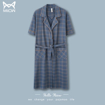 Cat person sleepwear male summer thin cotton short sleeve big code pyjamas for mens bathrobe long Japanese style kimono