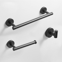 304 stainless steel black towel rack three-piece bathroom towel ring toilet tissue hook single coat hook