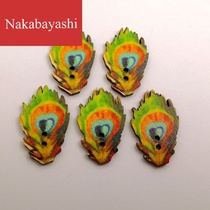 Retro painted peacock feather wood buttons DIY childrens handmade stickers decorative wood chips 50 a pack