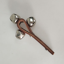 Three-Bell cowhide hand rattle Brown childrens toy instrument Orff small musical instrument percussion instrument