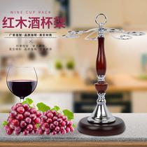 Eurostyle Red Wood Wine Cup Rack Wooden Iron Wire Stainless Steel Show Shelf Upside Down Hanging Wine Glass Shelf