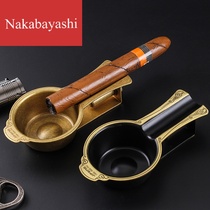 2-in-1 Cigar ashtray with hole puncher hole opener Personality retro copper portable ashtray