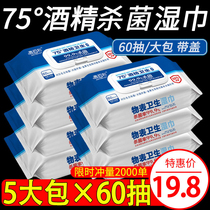 Hui Baili 75 degree alcohol disinfection wipes large packaging special home real-life sterilization wet paper towel 60 draw 5 packs
