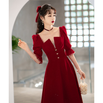 Toast to the bride Summer wine red color High level Wedding Engagement Back Door Gown dress Dress Little Subside Collar Woman
