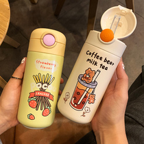 Childrens thermos cup with straws baby kettle kindergarten pupils drinking cup 316 food grade stainless steel