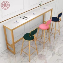 Balcony bar table window integrated solid wood household iron wall long table bar milk tea shop high table