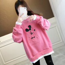 Fake two pieces of sweater womens new 2021 spring and autumn thin loose Korean version of large size fat mm foreign style coat jacket
