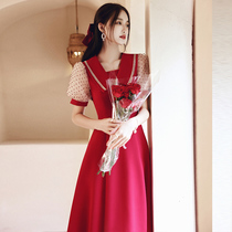 Toast dress Bride summer burgundy host dress Summer usually can wear engagement thank you dinner evening dress female