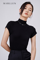 Marllen black short sleeve high neck T-shirt female summer 2021 New High bomb niche design sense slim top