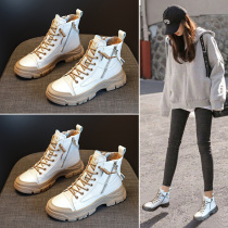 Thick-bottom heightened Martin boots 2021 new womens shoes autumn and winter velvet cotton shoes British style leather short boots