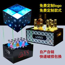 KTV beer box bar wine barrel acrylic red wine large creative ice cubes cocktail basket plastic luminous ice bucket