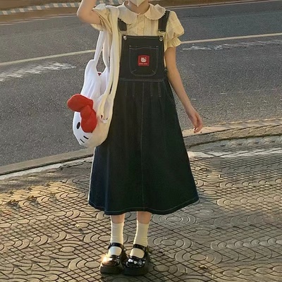 taobao agent Hello kitty, summer Japanese soft cute long denim summer dress, mid-length, suitable for teen