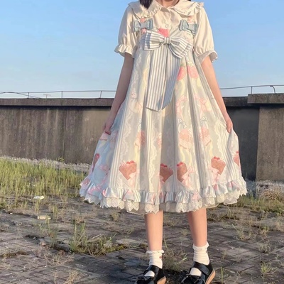 taobao agent Summer Japanese cute soft suspenders, loose dress, Lolita style