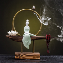 Chinese Zen reverse incense burner creative weathered wood ornaments living room home office large suntan incense stove