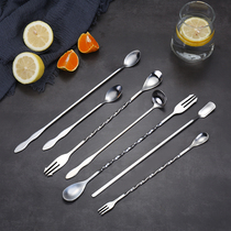 Stainless steel long bar spoon coffee milk tea bartending mixing spoon double spiral bar more Bar Spoon Bar milk tea shop utensils