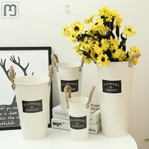 Han Style White Hemp Rope Iron Sheet Flower Barrel Floral Flower Shop Decorated Flowers Dry Flower Nordic Style Wakening Barrel Retro Flower tube