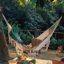 Hammock outdoor summer camping Picnic camping White tassel anti-rollover hammock double photography ins European and American style