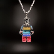 Gear electronic robot necklace European and American hip-hop punk wind ins girls rainbow pendant sweater chain male Tide brand