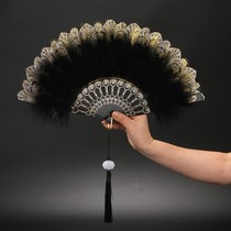 Feather fan folding fan ancient Chinese style dance performance feather fan Xianqi cheongsam show net red square dance fan