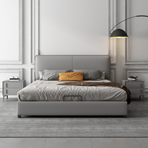 First layer cowhide double bed minimalist modern 1 5 m small apartment Nordic Master Bedroom 1 8 m leather bed light luxury