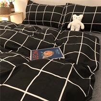 Gray black sheets quilt cover bedding four-piece boys trend men men simple plaid bedding three sets