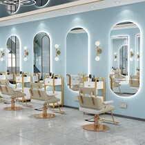 Barber shop mirror table hairdressing shop mirror led with lamp cutting one hair salon special Net red floor mirror wall-mounted