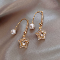 High sense earrings 2020 new trendy quality sterling silver long earrings female pearl earrings round face thin earrings