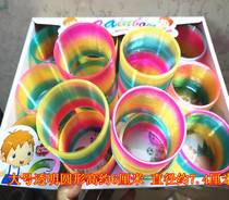 Hi childrens large rainbow circle toy telescopic ring girl boy plastic spring elastic ring rainbow tower stack