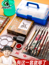 Marley brand Chinese painting pigment tool set meticulous painting adult 36 color professional supplies box ink painting 12 color 18 color 24 color beginner brush primary school students with childrens entry full set of materials
