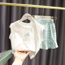 Chen Da Pig L mother customized 1-6 years old female baby simple T-shirt short skirt suit baby girl children summer Korean girls