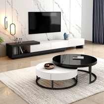 Coffee table table living room household small apartment light luxury modern minimalist Nordic glass round coffee table TV cabinet combination