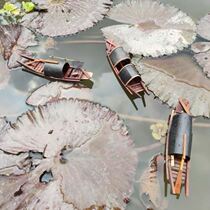 Boat model floating ornaments fish tank landscape landscaping Antique solid wood fishing boat crafts simulation decorative knickknacks
