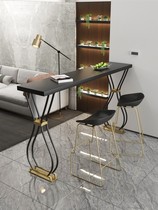 Nordic light luxury solid wood bar table home milk tea shop against the wall high foot long table creative wrought iron bar table and chairs