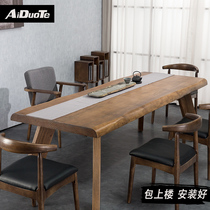 Simple Solid Wood Tea Table VIP Lounge Tea Dag Table Log Large Board Tea Table Folk Hospitality Tea Table Chair Combination