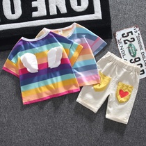 Boys summer suit childrens 2021 new childrens Korean version of the western style baby handsome short-sleeved two-piece summer tide